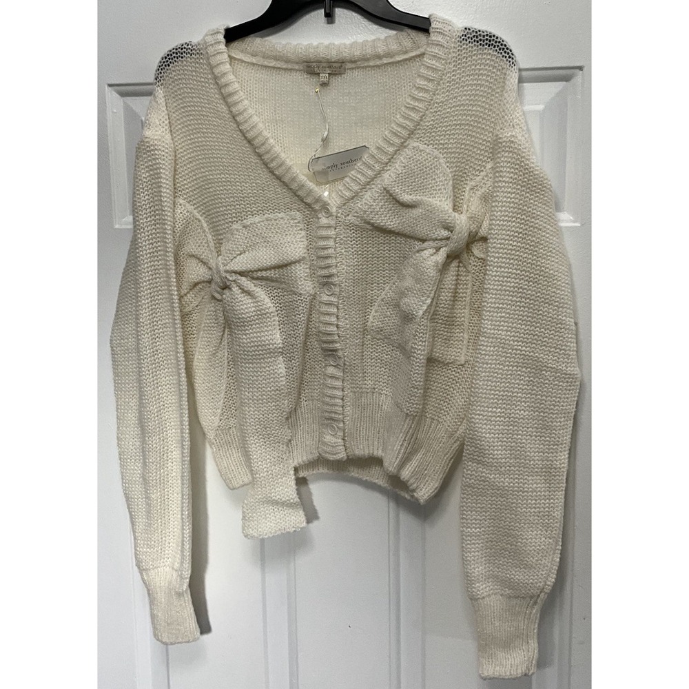 Simply Southern Cream/White Button-Up Victoria Cardigan Bow Cropped Women's XXL